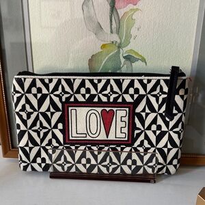 Brighton Rare LOVE Patch Black & White Geometric Canvas Pouch with Red RedAccent